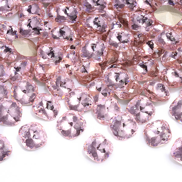 Light Rose Dome Cushion Square Shape High Quality Glass Pointed Back Fancy Rhinestones WholesaleRhinestone