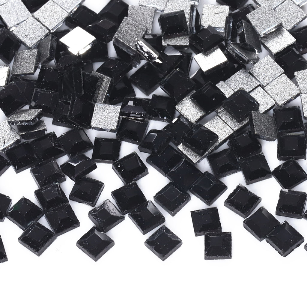 Square Shape Black Flat Back Fancy Rhinestones
