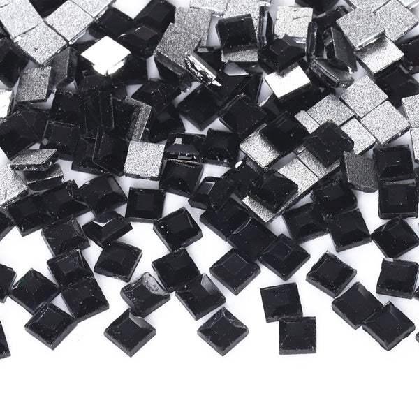 Square Shape Black Flat Back Fancy Rhinestones