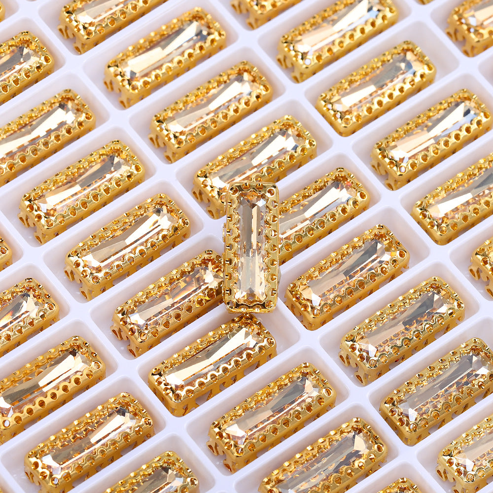 Golden Shadow Princess Baguette Shape High-Quality Glass Sew-on Nest Hollow Claw Rhinestones WholesaleRhinestone