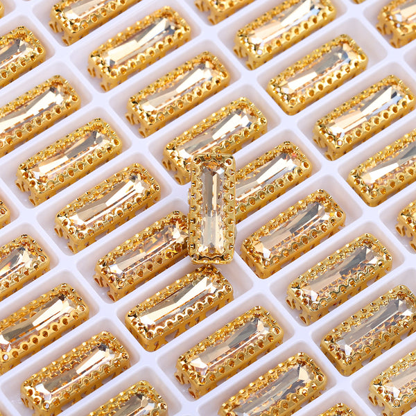 Golden Shadow Princess Baguette Shape High-Quality Glass Sew-on Nest Hollow Claw Rhinestones WholesaleRhinestone