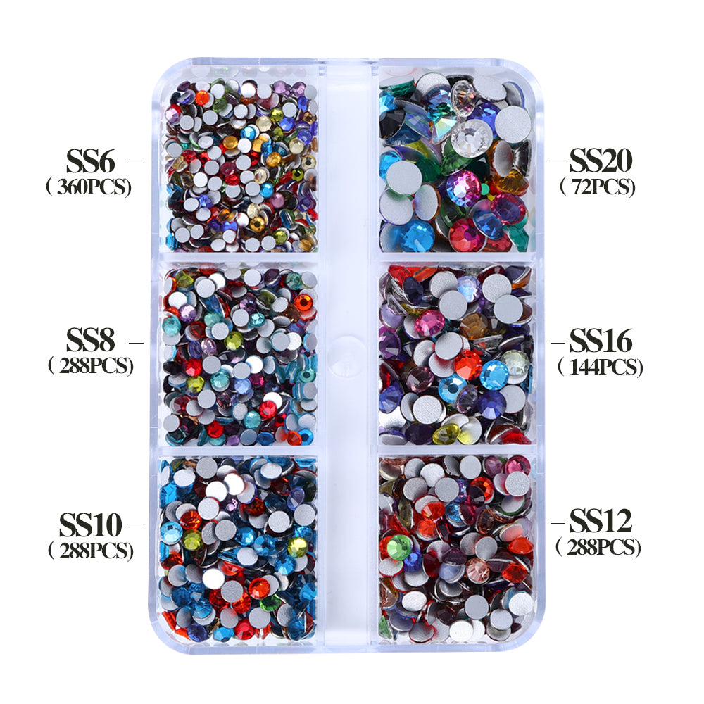 Mixed Sizes and Colors 6 Grid Box Glass FlatBack Rhinestones For Nail Art  Silver Back WholesaleRhinestone