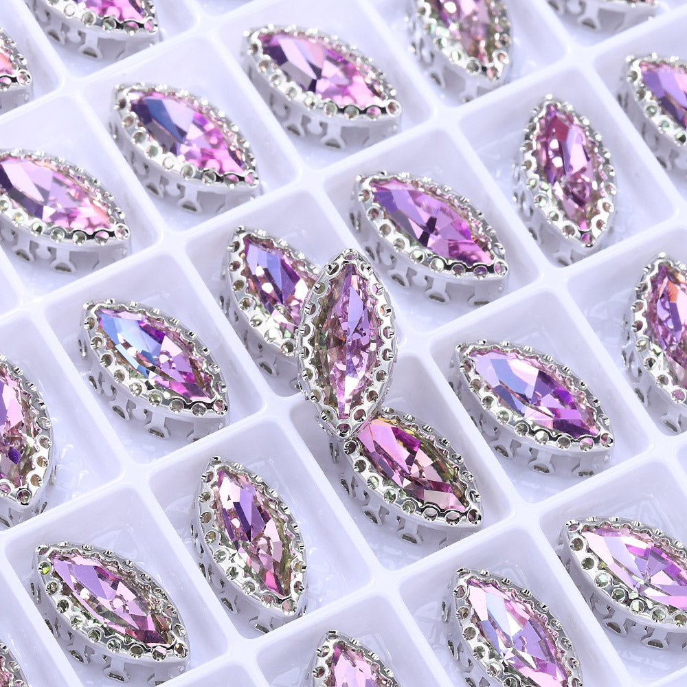 Vitrail Light Navette Shape High-Quality Glass Sew-on Nest Hollow Claw Rhinestones WholesaleRhinestone