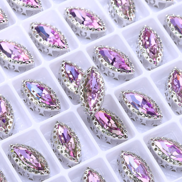 Vitrail Light Navette Shape High-Quality Glass Sew-on Nest Hollow Claw Rhinestones WholesaleRhinestone