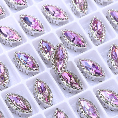 Vitrail Light Navette Shape High-Quality Glass Sew-on Nest Hollow Claw Rhinestones