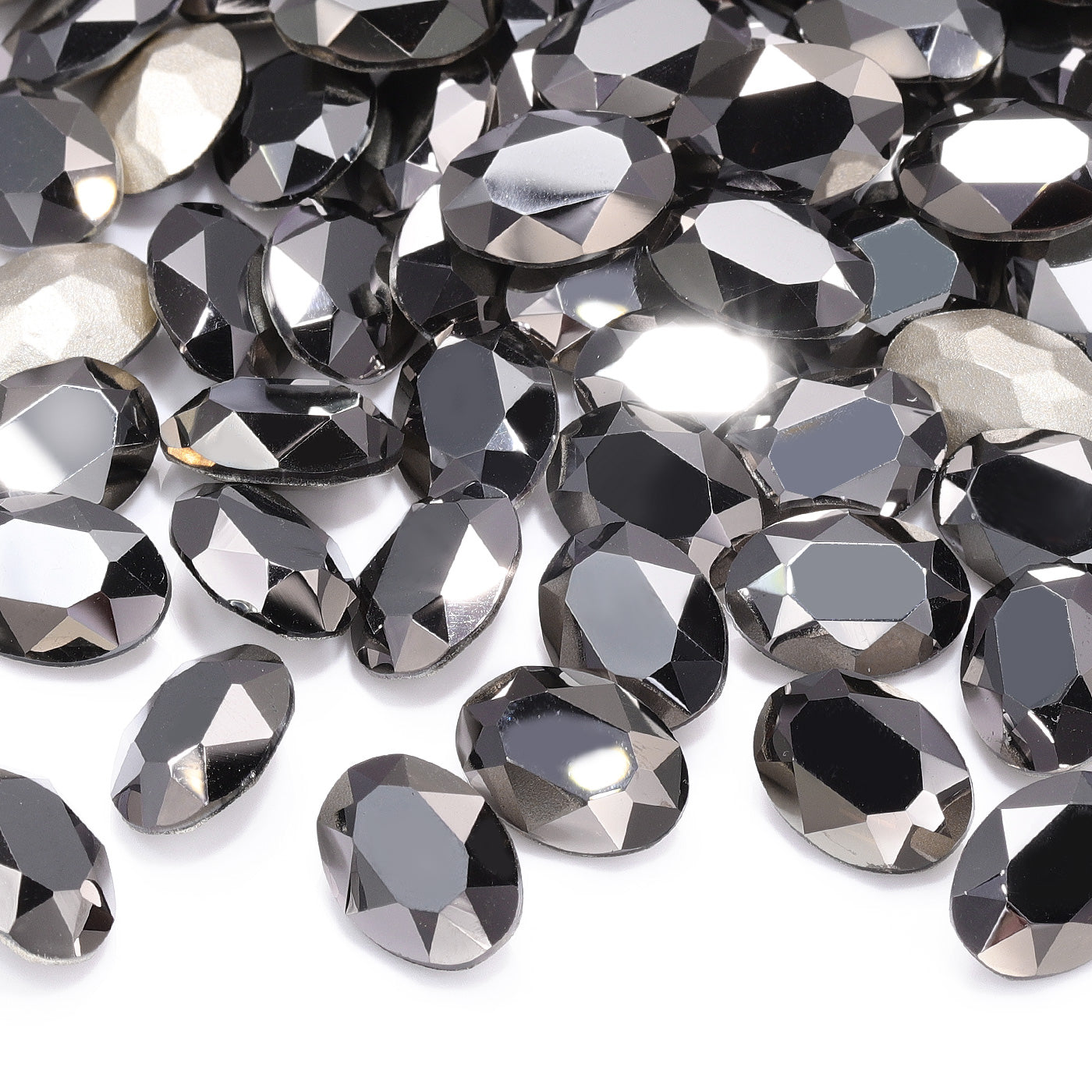 Jet Metallic Silver Oval Shape High Quality Glass Pointed Back Fancy Rhinestones Secondary image