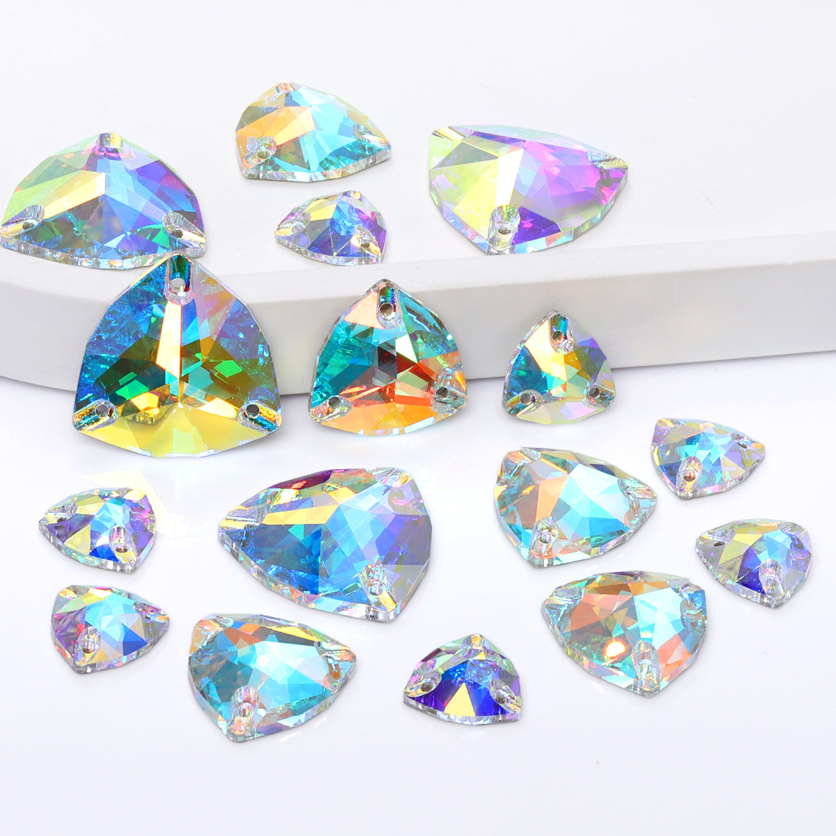 Mixed Sizes Crystal AB Trilliant Shape High Quality Glass Sew-on Rhinestones