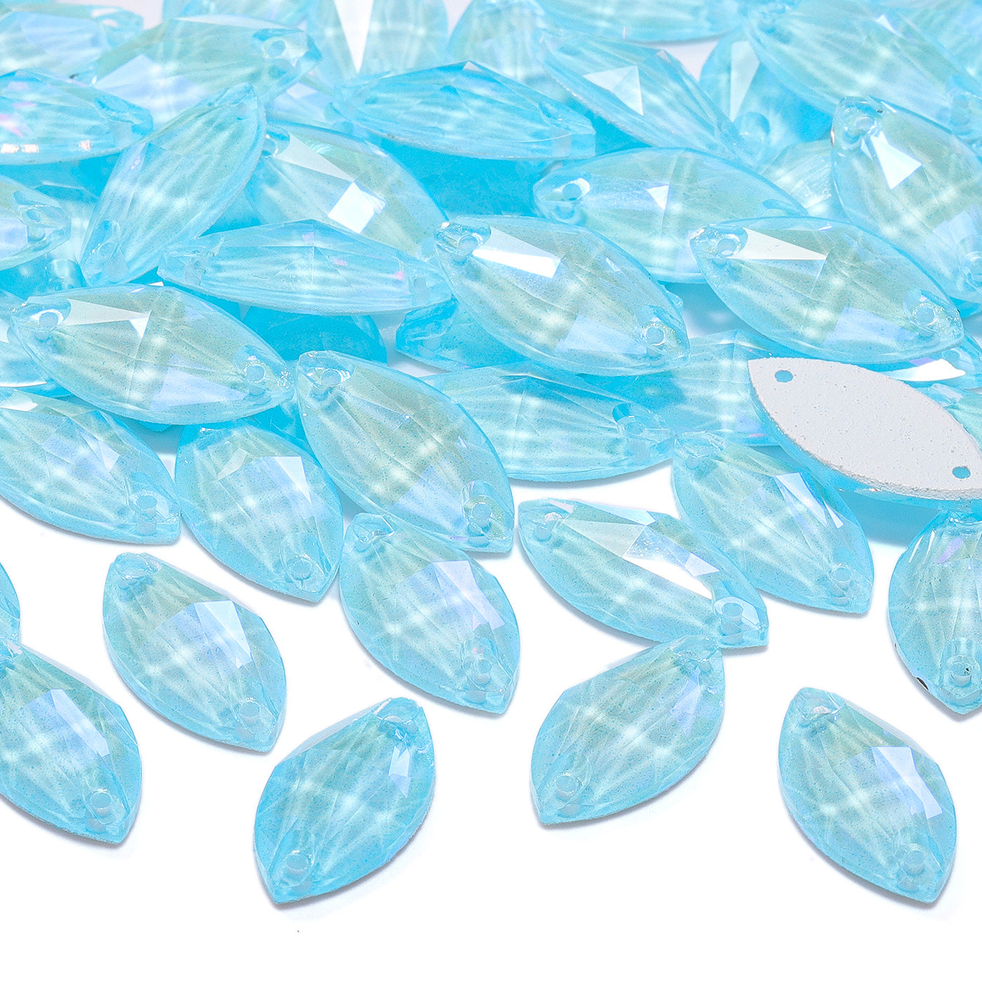 Electric Neon Aquamarine Navette Shape High Quality Glass Sew-on Rhinestones