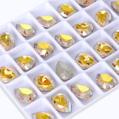 Metallic Sunshine Pear Shape High Quality Glass Pointed Back Fancy Rhinestones