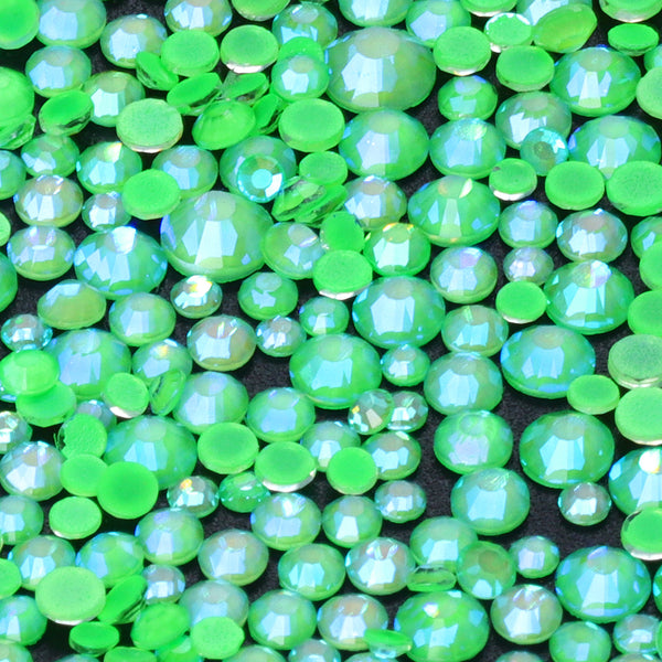 Mixed Sizes Mocha Shimmer Apple Green Glass Flat Back Rhinestones For Nail Art WholesaleRhinestone