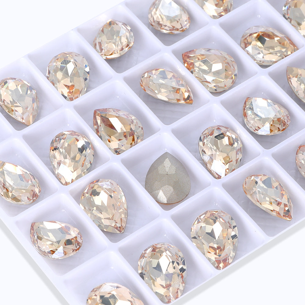 Golden Shadow Pear Shape High Quality Glass Pointed Back Fancy Rhinestones