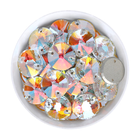 Light Crystal AB Rivoli  Shape High Quality Glass Sew-on Rhinestones