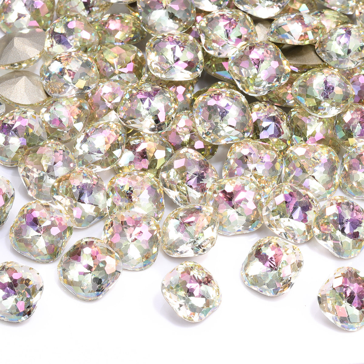 Luminous Green Dome Cushion Square Shape High Quality Glass Pointed Back Fancy Rhinestones WholesaleRhinestone