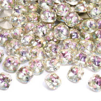Luminous Green Dome Cushion Square Shape High Quality Glass Pointed Back Fancy Rhinestones WholesaleRhinestone