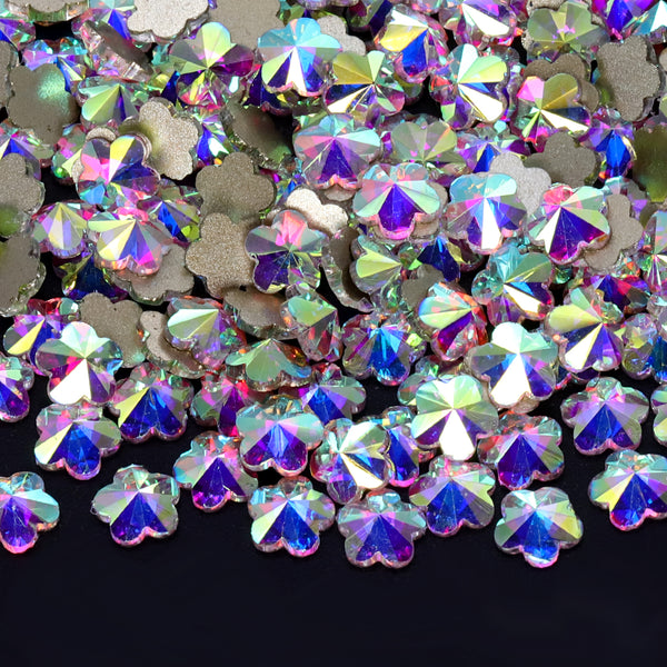 5 feuilles de fleur de prune fleur cristal Ab dos plat et strass de fantaisie
