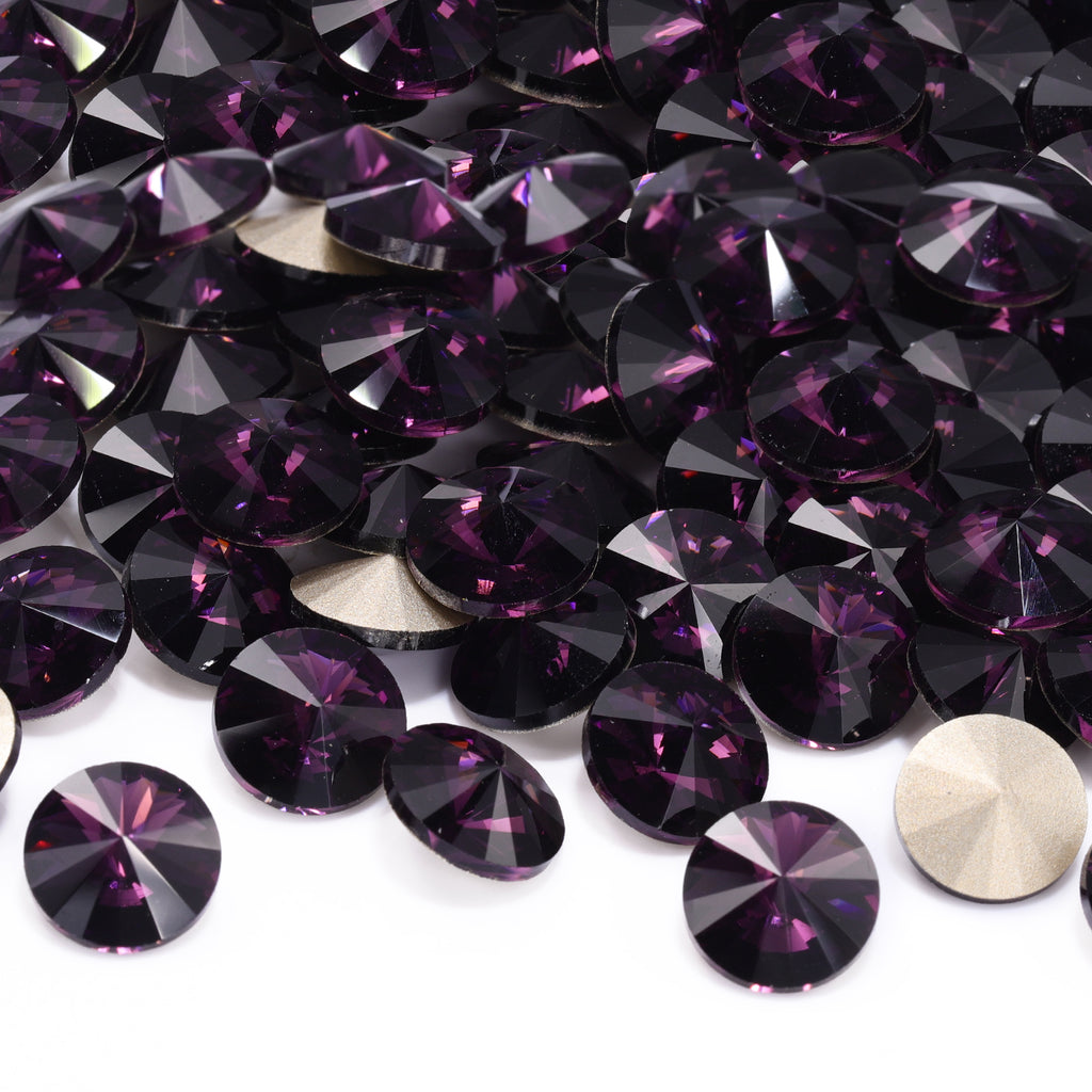 Amethyst Rivoli Shape High Quality Glass Pointed Back Fancy Rhinestones WholesaleRhinestone