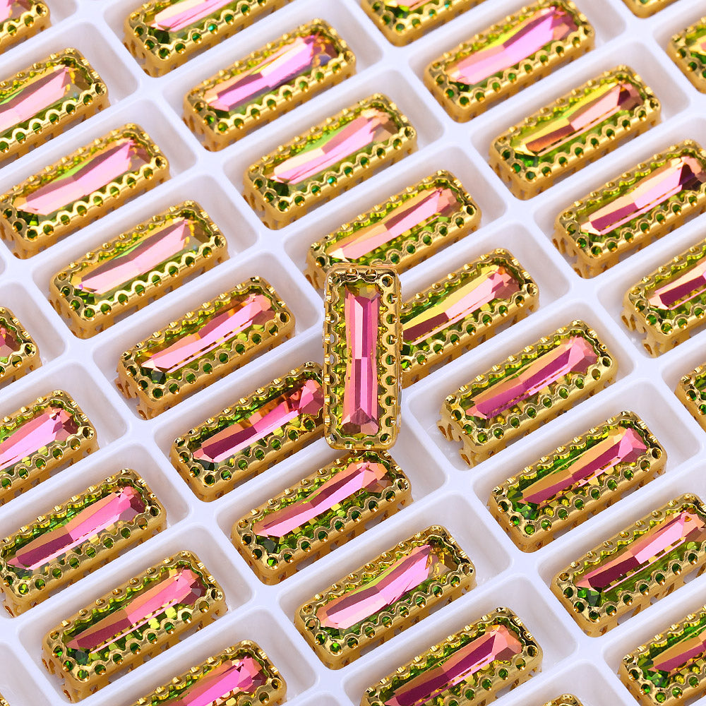 Vitrail Rose Princess Baguette Shape High-Quality Glass Sew-on Nest Hollow Claw Rhinestones WholesaleRhinestone