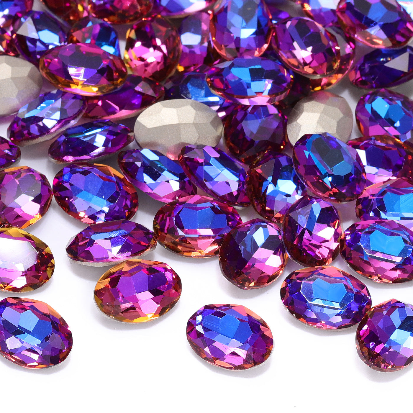 Violett blaue ovale Form hochwertiger Glasspitzback -Rücken -Fantasie -Strasssteine Zweitbild