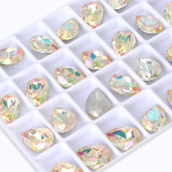 Luminous Green Pear Shape High Quality Glass Pointed Back Fancy Rhinestones WholesaleRhinestone