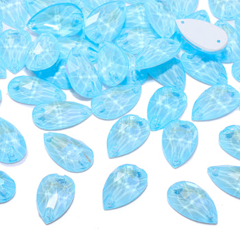 Electric Neon Aquamarine Drop Shape High Quality Glass Sew-on Rhinestones WholesaleRhinestone