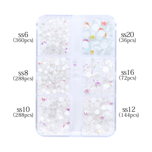 Mixed Sizes 6 Grid Box Mocha White Mermaid Tears Glass Half Pearls Rhinestones WholesaleRhinestone