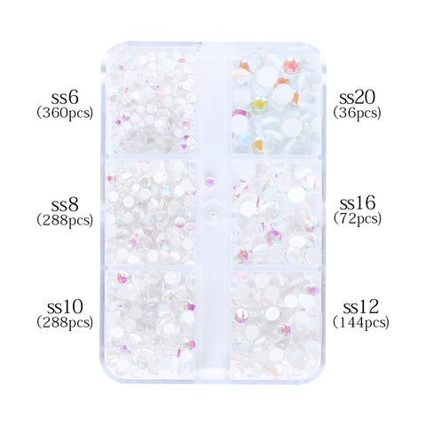 Mixed Sizes 6 Grid Box Mocha White Mermaid Tears Glass Half Pearls Rhinestones