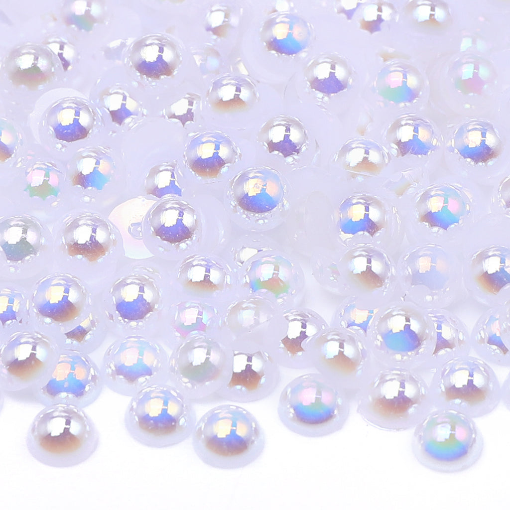 White AB Resin Flat Back Pearls Multi Sizes WholesaleRhinestone