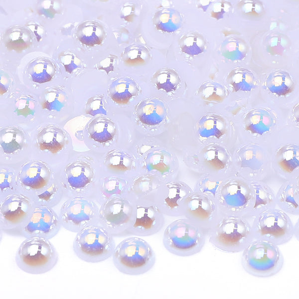 White AB Resin Flat Back Pearls Multi Sizes WholesaleRhinestone