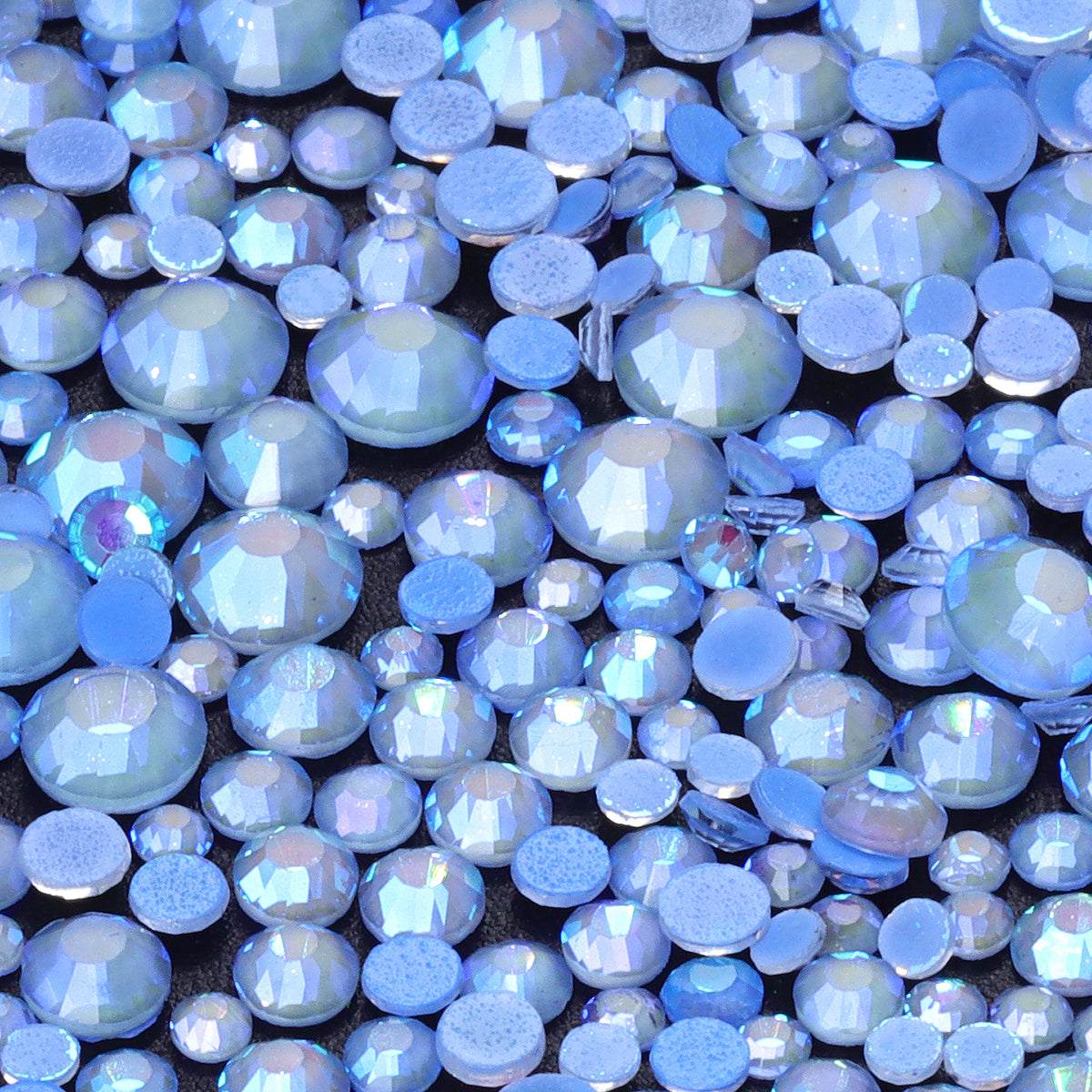 Mixed Sizes Mocha Shimmer Lt Blue Glass Flat Back Rhinestones For Nail Art