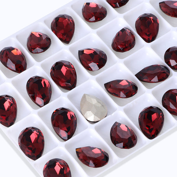 Burgundy Pear Shape High Quality Glass Pointed Back Fancy Rhinestones WholesaleRhinestone