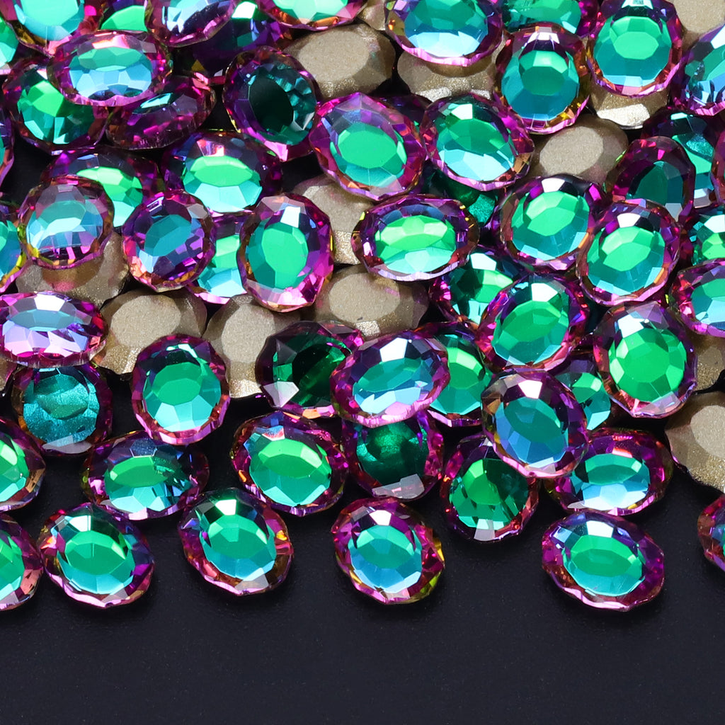 Green Volcano Magic Mirror Shape Pointed Back Fancy Rhinestones For Nail Art