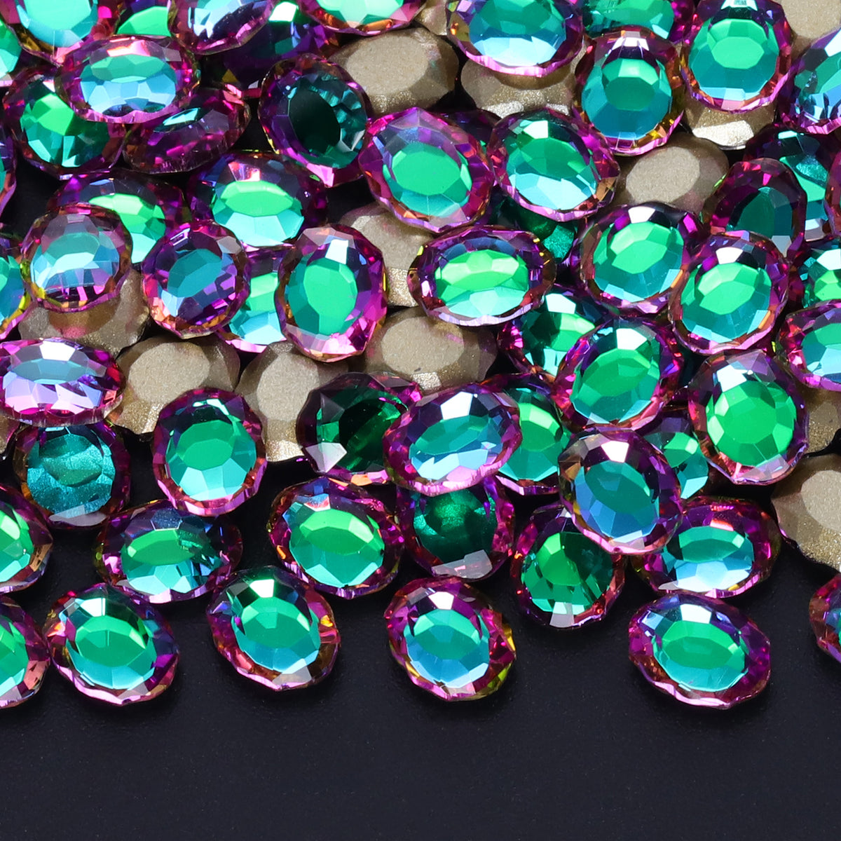 Green Volcano Magic Mirror Shape Pointed Back Fancy Rhinestones For Nail Art