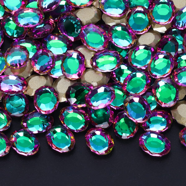 Green Volcano Magic Mirror Shape Pointed Back Fancy Rhinestones For Nail Art