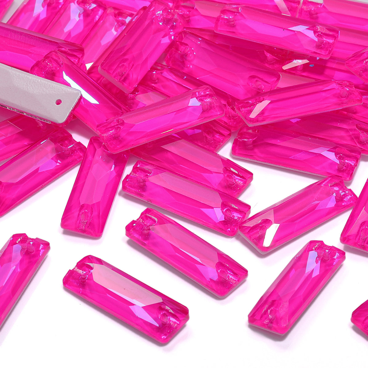 Electric Neon Fuchsia Cosmic Baguette Shape High Quality Glass Sew-on Rhinestones WholesaleRhinestone