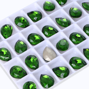 Fern Green Pear Shape High Quality Glass Pointed Back Fancy Rhinestones WholesaleRhinestone