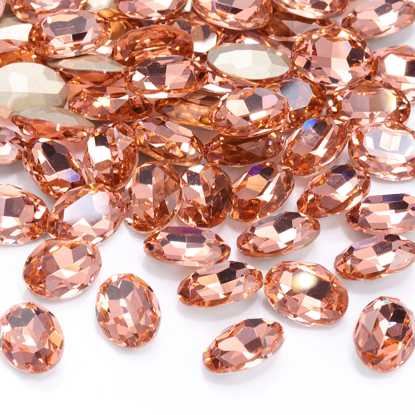Light Peach Oval Shape High Quality Glass Pointed Back Fancy Rhinestones Secondary image