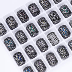 Octagon Shape Hematite Plated High-Quality Sew-on Alloy Charms Inlaid Cubic Zirconia