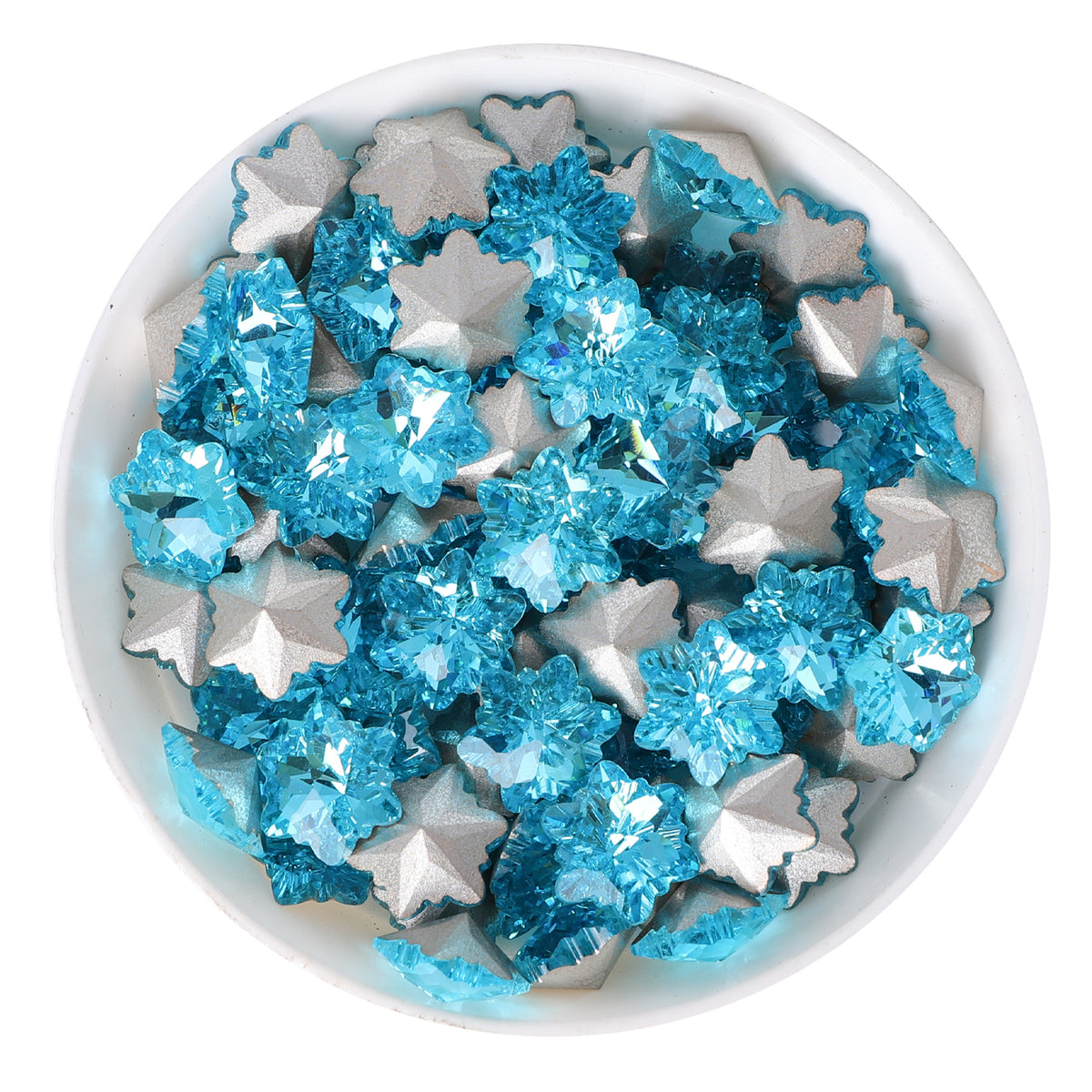 Light Aquamarine Snowflake Shape Glass Pointed Back Fancy Rhinestones