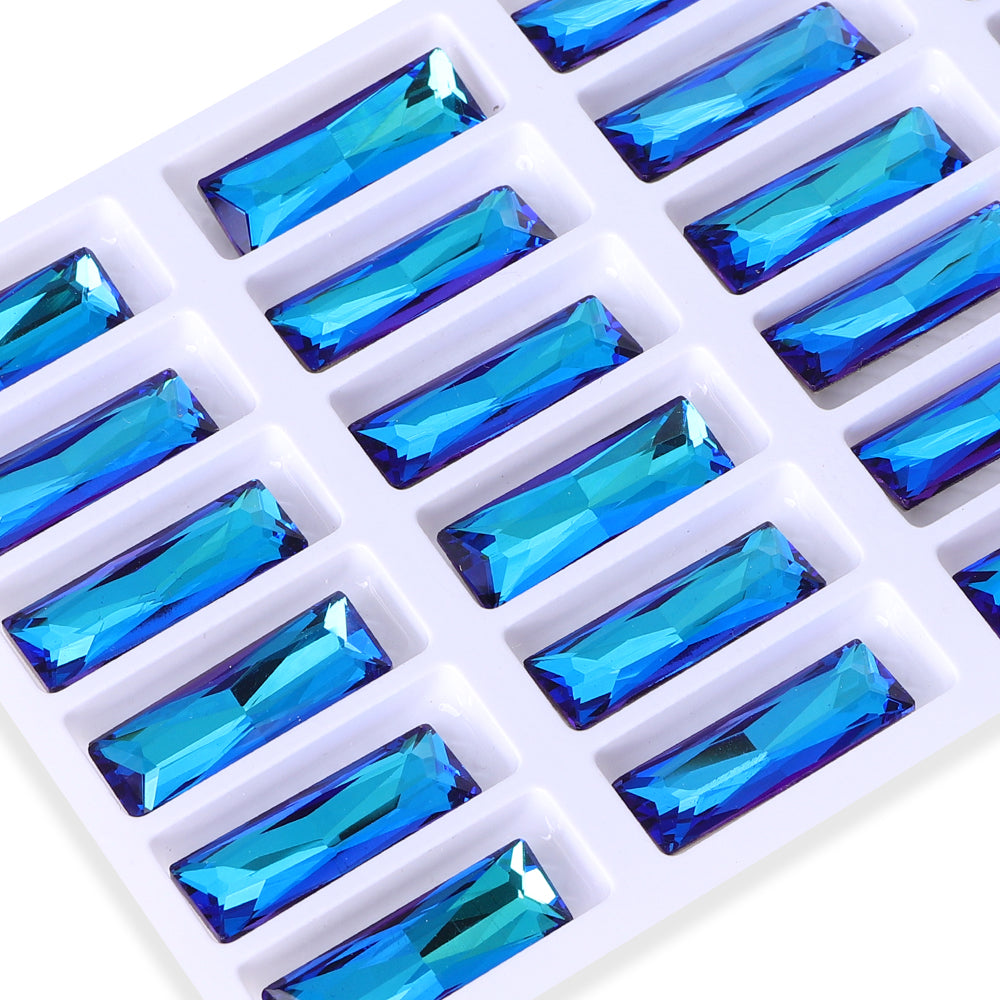 Bermuda Blue Princess Baguette Shape High Quality Glass Pointed Back Fancy Rhinestones WholesaleRhinestone