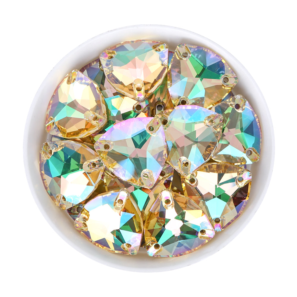 Luminous Green Trilliant Shape High Quality Glass Sew-on Rhinestones WholesaleRhinestone Imagen principal del producto