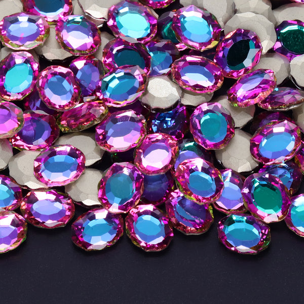 Green Volcano Magic Mirror Shape Pointed Back Fancy Rhinestones For Nail Art