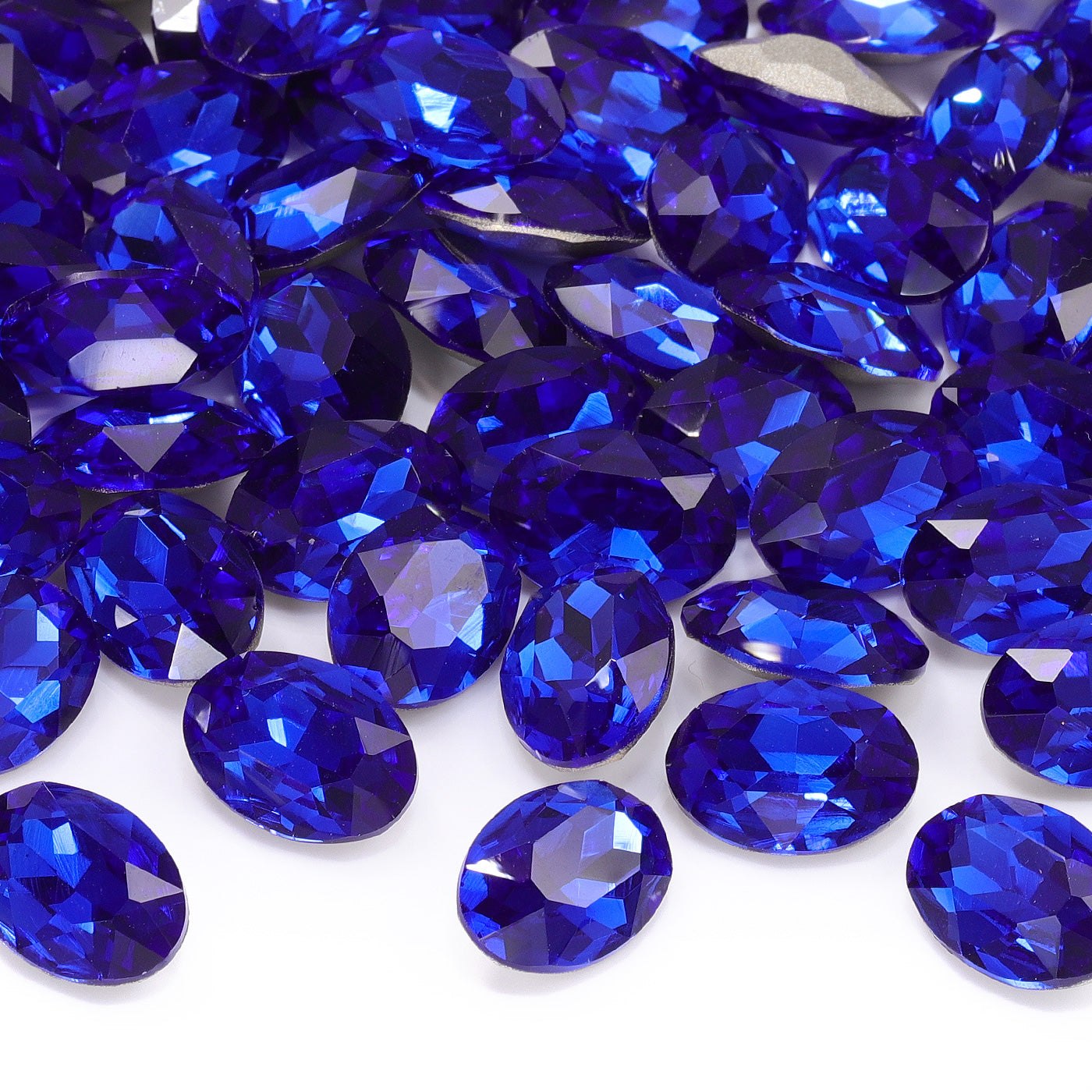 Saphir oval Form hochwertiges Glasspitzback -Rücken -Fantasie -Strass -Strasssteine Zweitbild