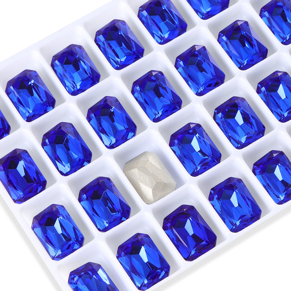 Sapphire Thin Octagon Shape High Quality Glass Pointed Back Fancy Rhinestones