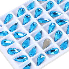 Aquamarine Teardrop Shape High Quality Glass Pointed Back Fancy Rhinestones