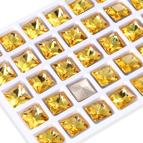 Light Topaz Princess Square Shape High Quality Glass Pointed Back Fancy Rhinestones WholesaleRhinestone