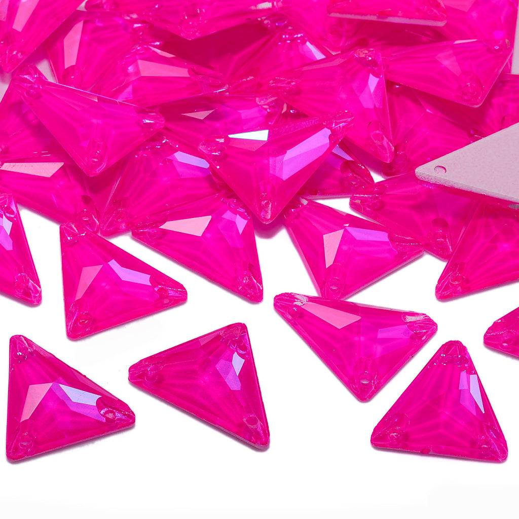 Electric Neon Fuchsia Slim Triangle Shape High Quality Glass Sew-on Rhinestones WholesaleRhinestone