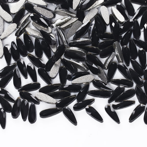 Raindrop Shape Black Flat Back Fancy Rhinestones