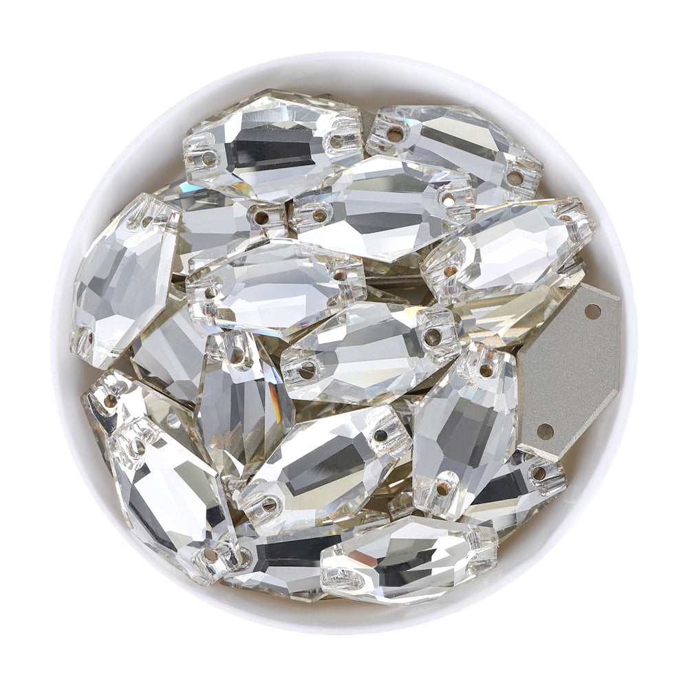 Silver Shade Hexagon Shape High Quality Glass Sew-on Rhinestones