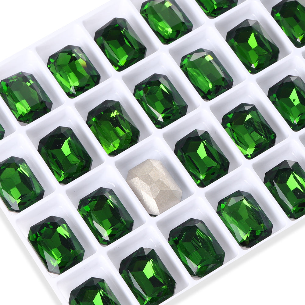 Fern Green Thin Octagon Shape High Quality Glass Pointed Back Fancy Rhinestones