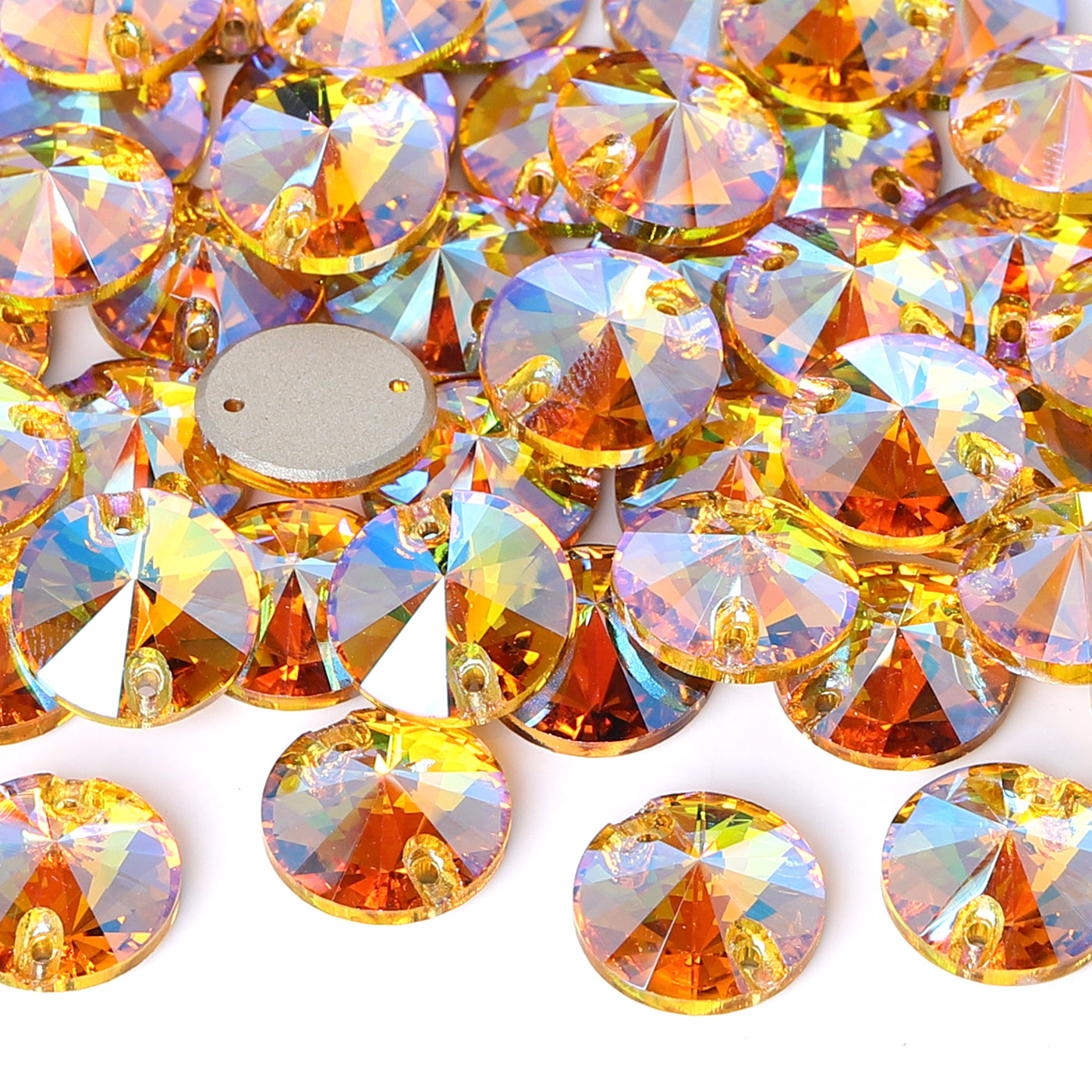 Light Topaz Shimmer Rivoli Shape High Quality Glass Sew-on Rhinestones WholesaleRhinestone